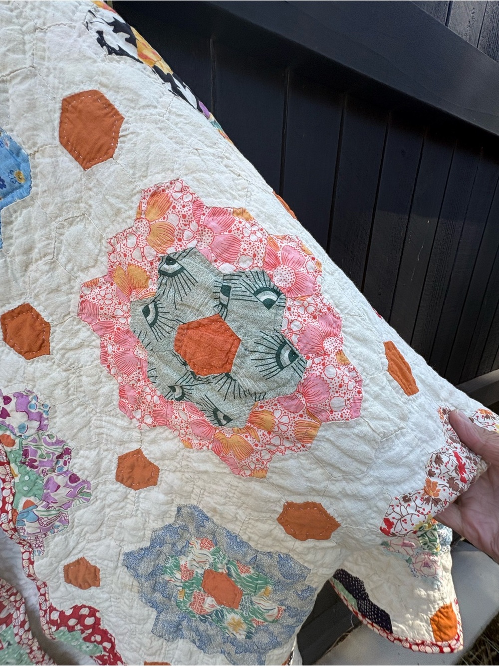 Vintage flour  sack Quilted Floral Grandmothers garden Jacket -Cream/  Flowers - Picture 6 of 9